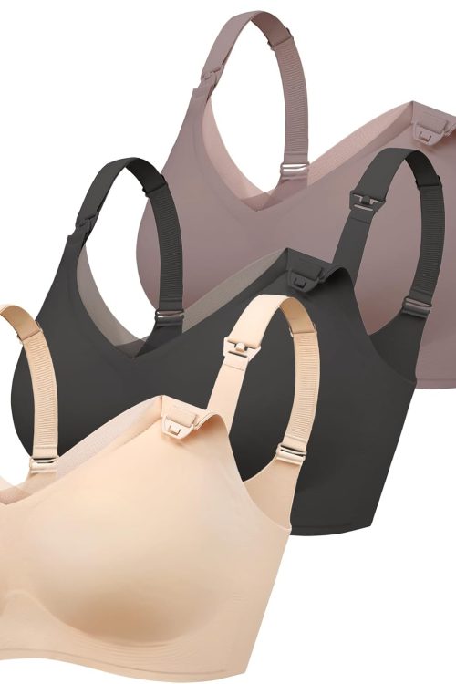 3 Pack Nursing Bras for Breastfeeding Seamless V Neck Mesh Maternity Bra Comfort Pregnancy Sleep Bralette