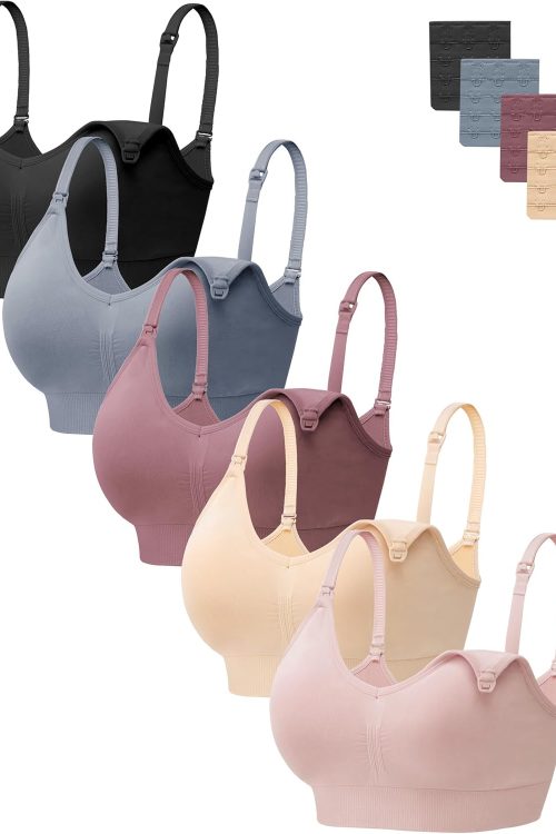 Women Maternity Bras 5 Pack Nursing Bras for Breastfeeding Seamless Pregnancy Sleep Bralette with Extra Extenders