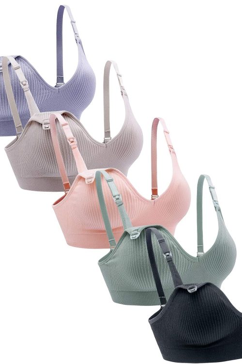 Nursing Bra 5pack Wireless V Neck Maternity Nursing Bra Bralette Low Cut Sleeping Breastfeeding with Extenders