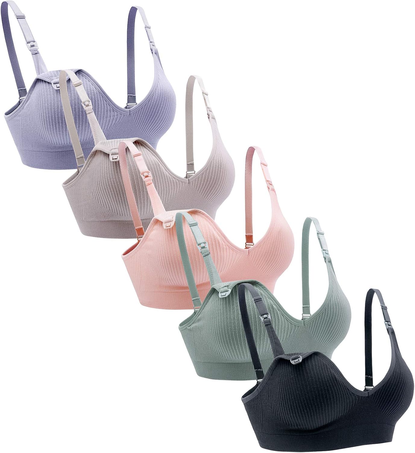 Nursing Bra 5pack Wireless V Neck Maternity Nursing Bra Bralette Low Cut Sleeping Breastfeeding with Extenders