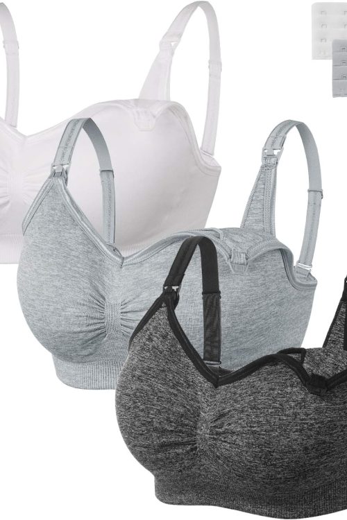 Womens Seamless Sleep Nursing Bra,Breastfeeding Maternity Bra with Remove Bra Pads Extenders Pack of 3