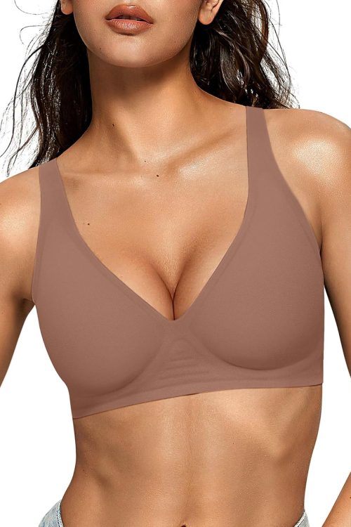 Womens Deep V Bras Wireless Comfortable Bra Supportive No Underwire Bras Tshirt Push Up  Plunge Seamless Bra