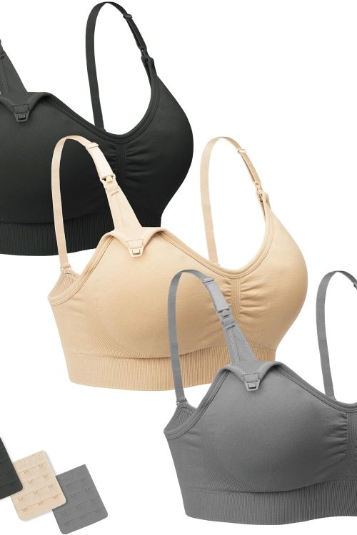 Nursing Bras Maternity Bra for Breastfeeding Pregnancy Wireless Bralette with Pads, Extenders & Clips