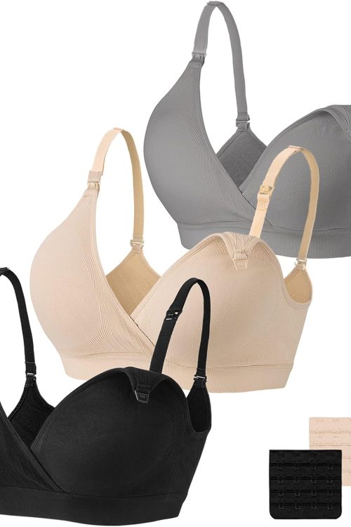 3 Pack Nursing Bras for Breastfeeding Seamless V Neck Maternity Bra Women Pregnancy Breastfeeding Bra