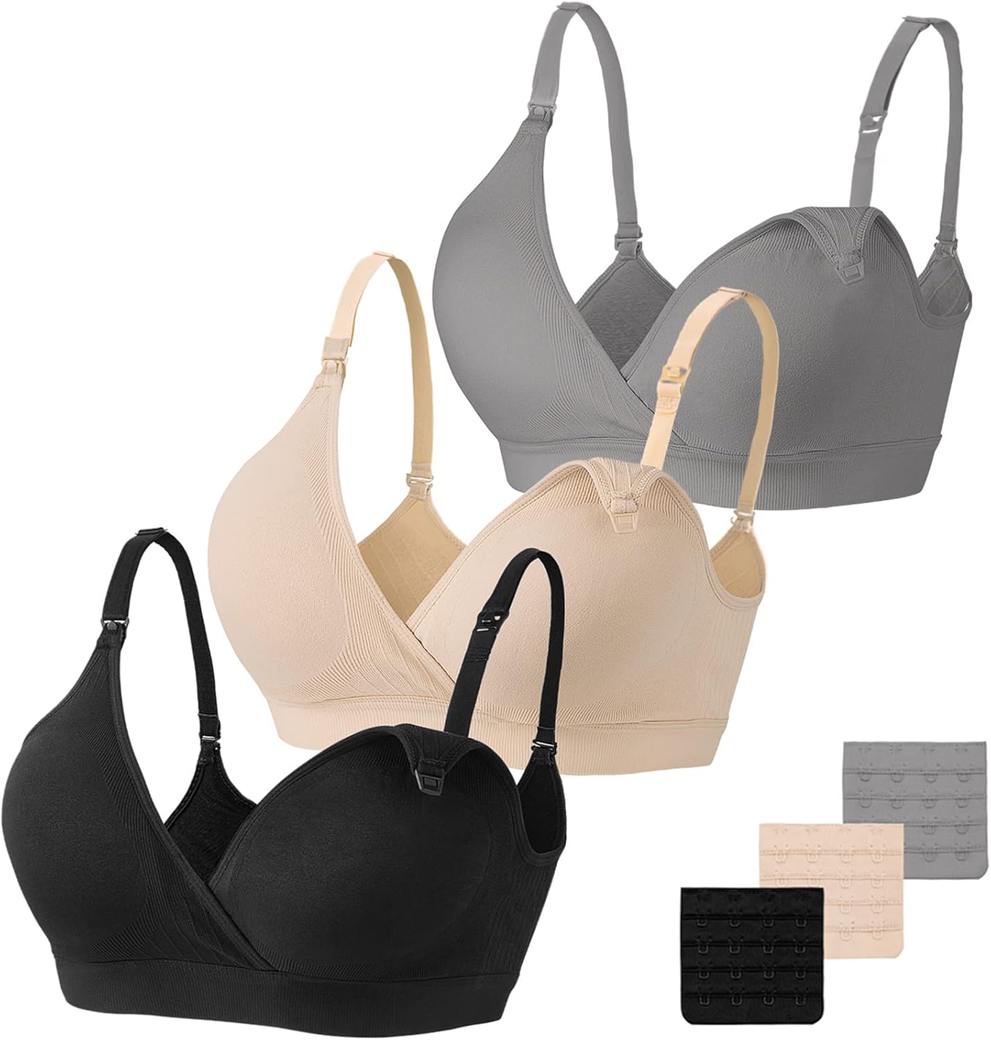 3 Pack Nursing Bras for Breastfeeding Seamless V Neck Maternity Bra Women Pregnancy Breastfeeding Bra
