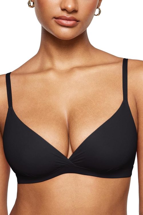Women's Triangle Comfortable Unlined V Neck Wireless Smoothing Bra Top Stretch