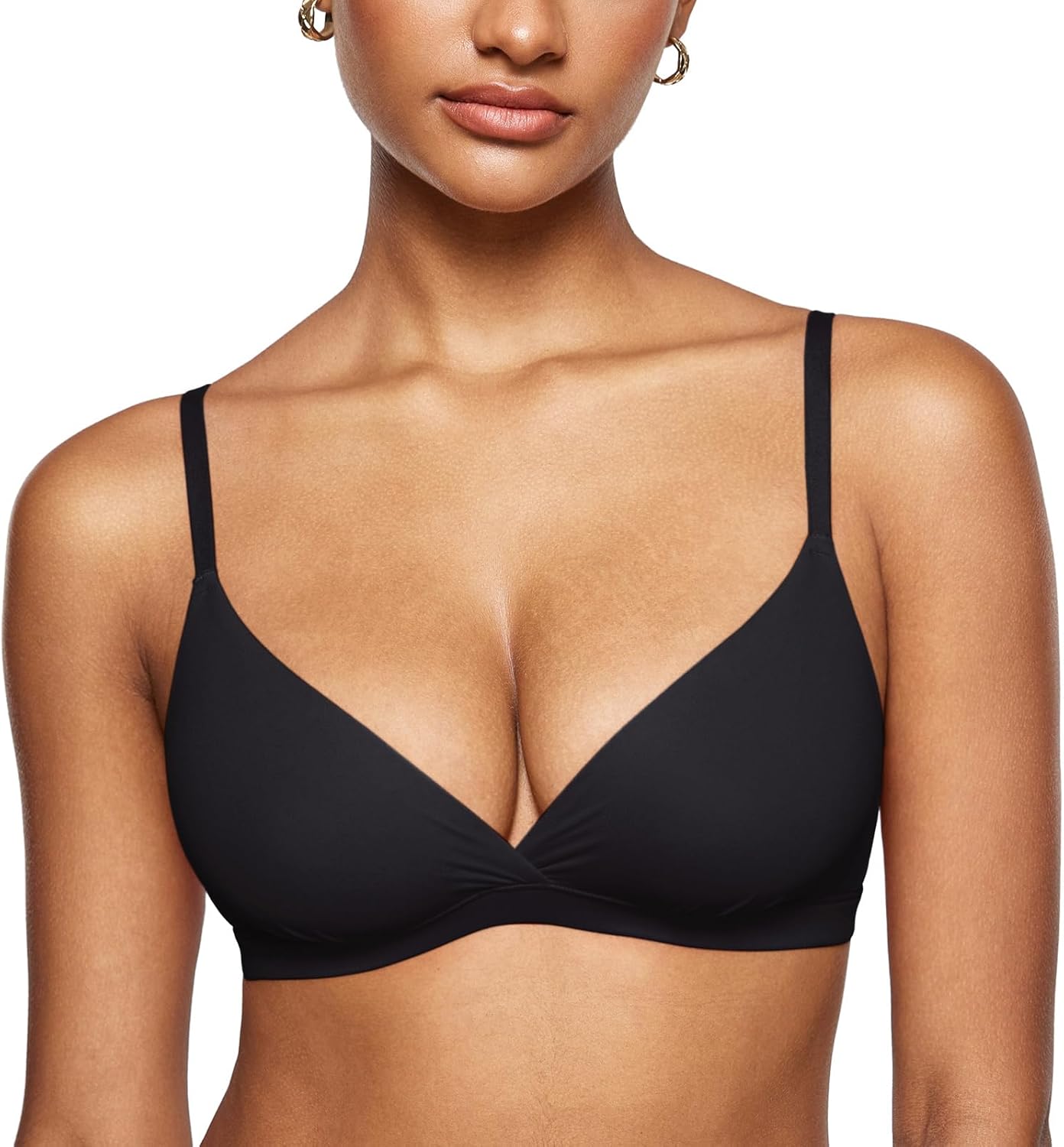 Women's Triangle Comfortable Unlined V Neck Wireless Smoothing Bra Top Stretch