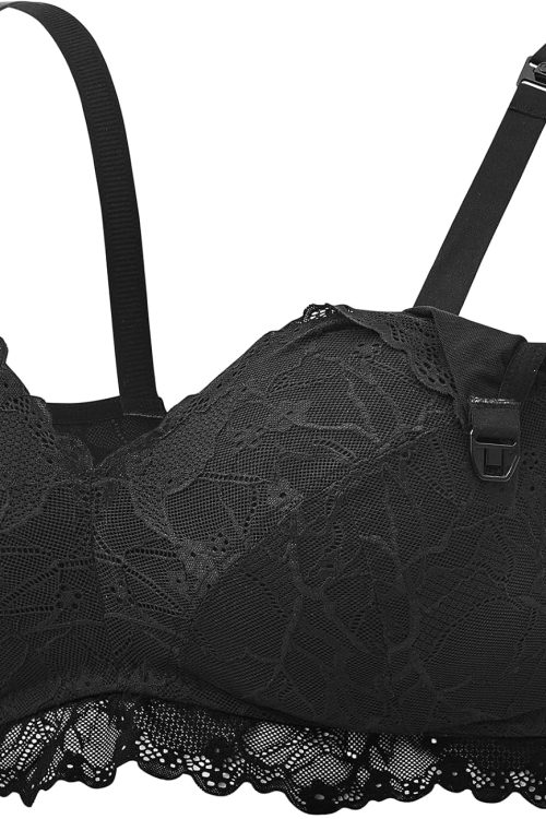 Lace Nursing Bra, Wirefree Padded Nursing Bras for Breastfeeding, V Neck Maternity Bra for Pregnancy, Soft Lace