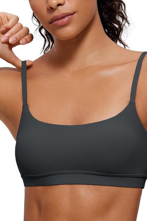 Womens  Adjustable Spaghetti Strap Sports Bra - Scoop Neck Wireless Padded Bra Yoga Workout Crop Top