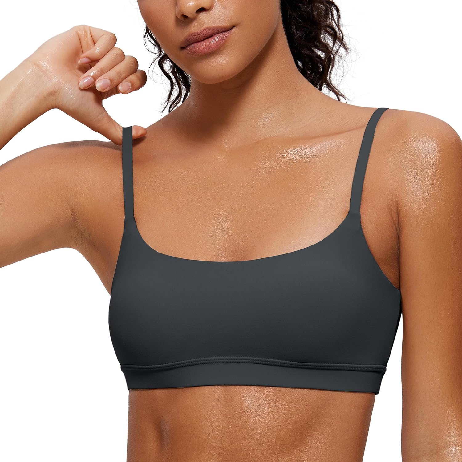 Womens Adjustable Spaghetti Strap Sports Bra - Scoop Neck Wireless Padded Bra Yoga Workout Crop Top